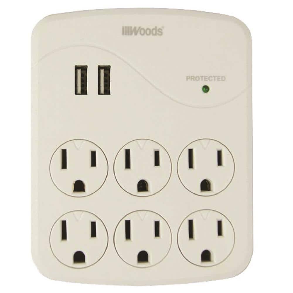 Woods 41076 Surge Protector with 6 Power, 6-Outlet 1440J of Protection