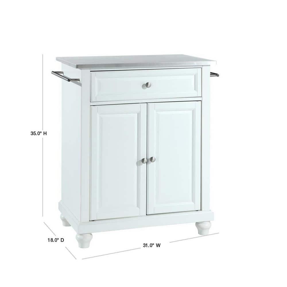 Cambridge Stainless Steel Top Portable Kitchen Island - White - Crosley: Hardwood Frame, Adjustable Shelves