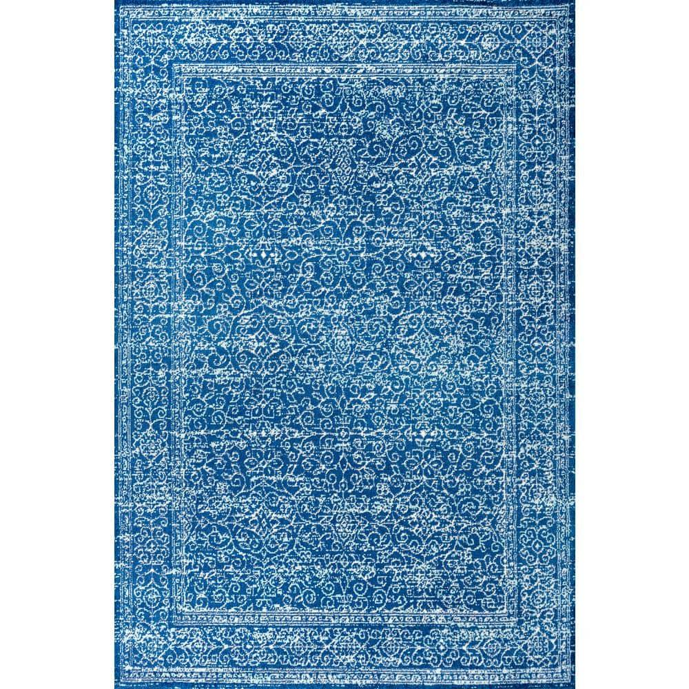 4'x6' Ferro Filigree Charcoal Black and White Area Rug, Blue - JONATHAN Y