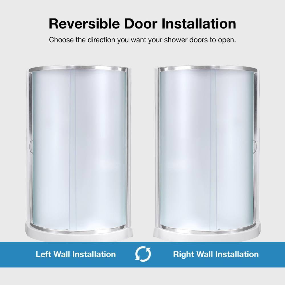 OVE Decors Breeze Framed Round Shower Kit w/ Frosted Glass, Base, Wall in Chrome Finish