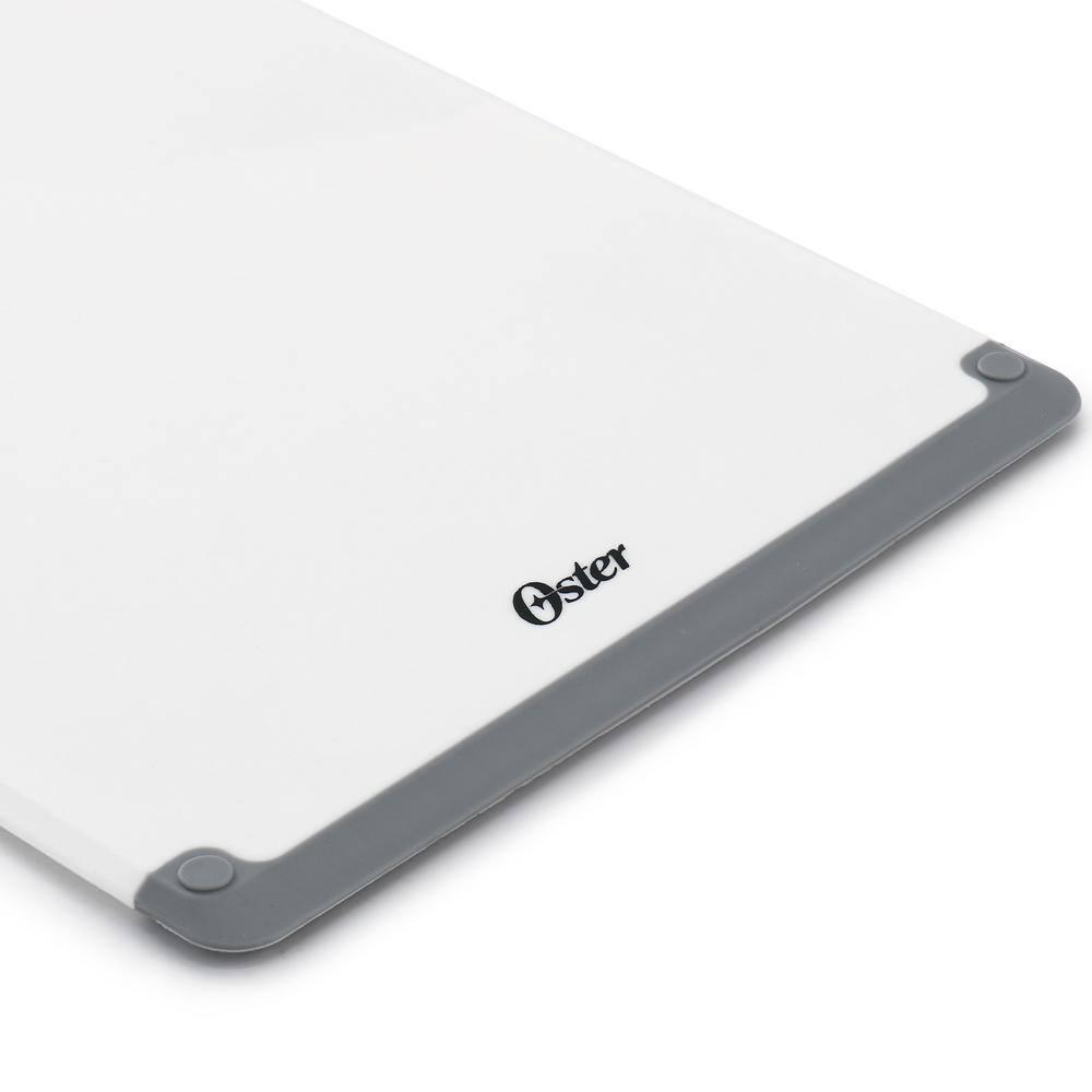 Oster Bergen 2 Piece Rectangular Plastic Cutting Board Set in White with Non-Slip Feet