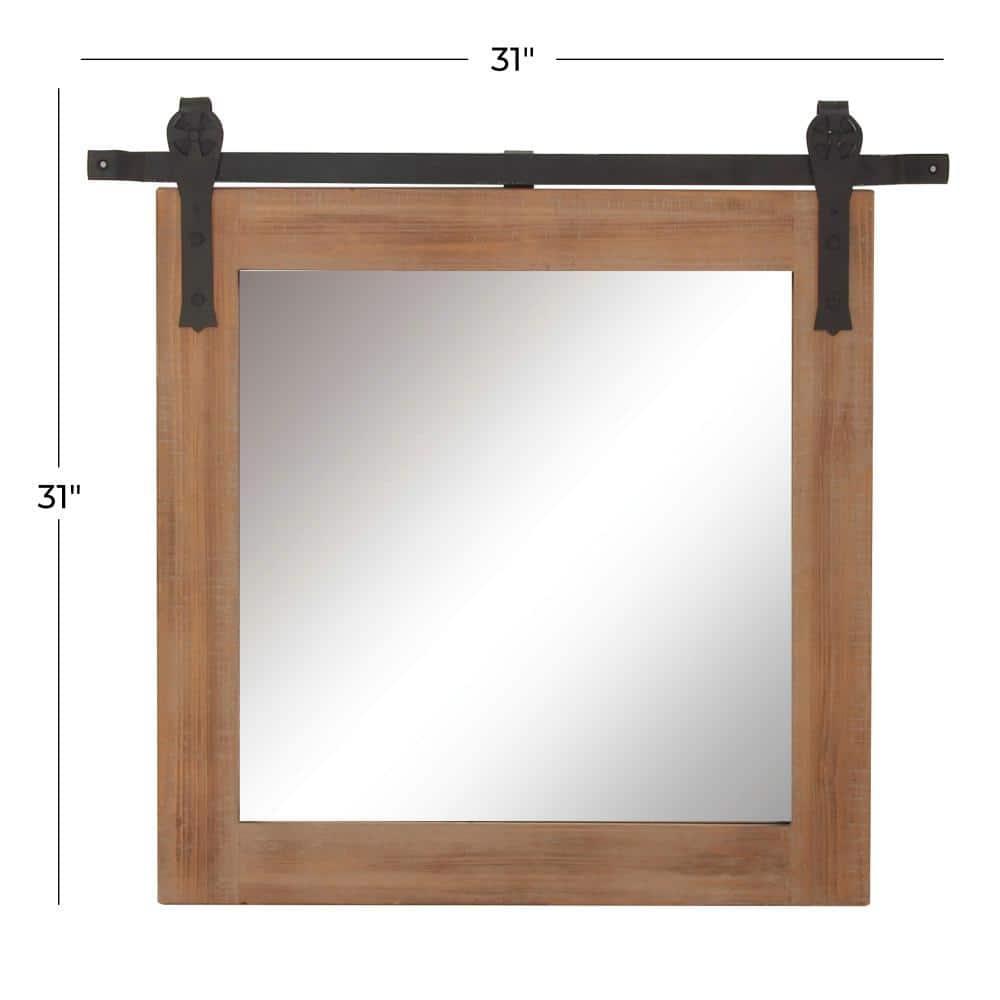 DecMode Industrial Brown Square Shaped Wall Mirror with Natural Wood Grain Pattern, 31"W x 31"H