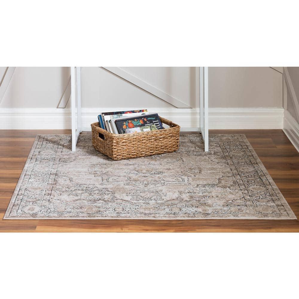 Unique Loom Portland Collection Area Rug - Canby (6' 1" Square Ivory/Beige)