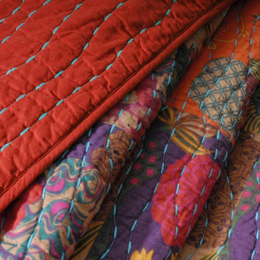 Greenland Home Fashions 3pc King Jewel Quilt Bedding Set Red/Pink/Green: Cotton Microfiber, Machine Washable