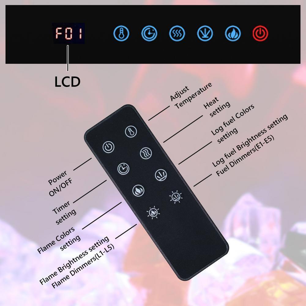 84 in. Electric Fireplace, Fireplace Insert/Wall Mounted with Thermostat, 1500-Watt to 750-Watt in Black