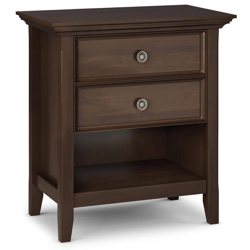 Simpli Home Amherst 24"W 2-Drawer Solid Wood Nightstand with Open Shelf