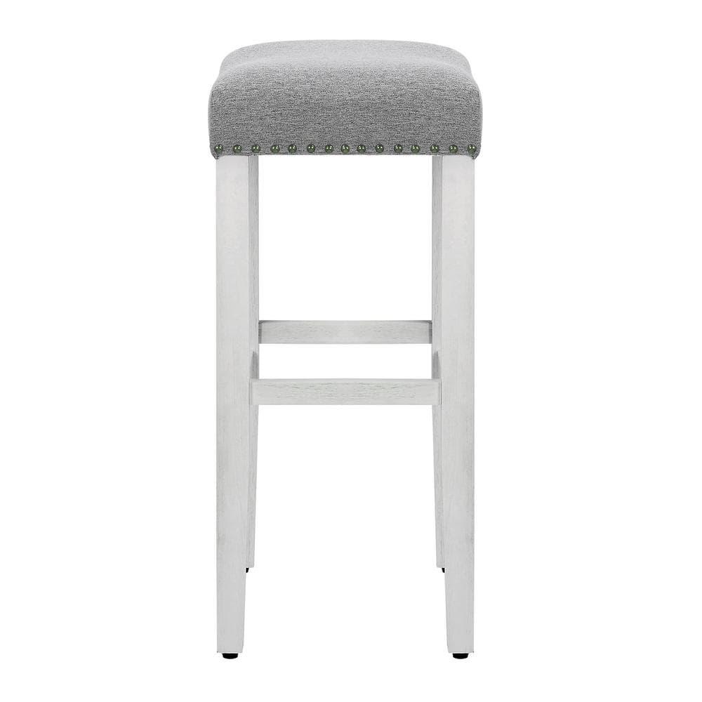 Polytrends Jameson Upholstered Polyester 29" Bar Stool with White Legs - (Set of 2) Antique White/Gray