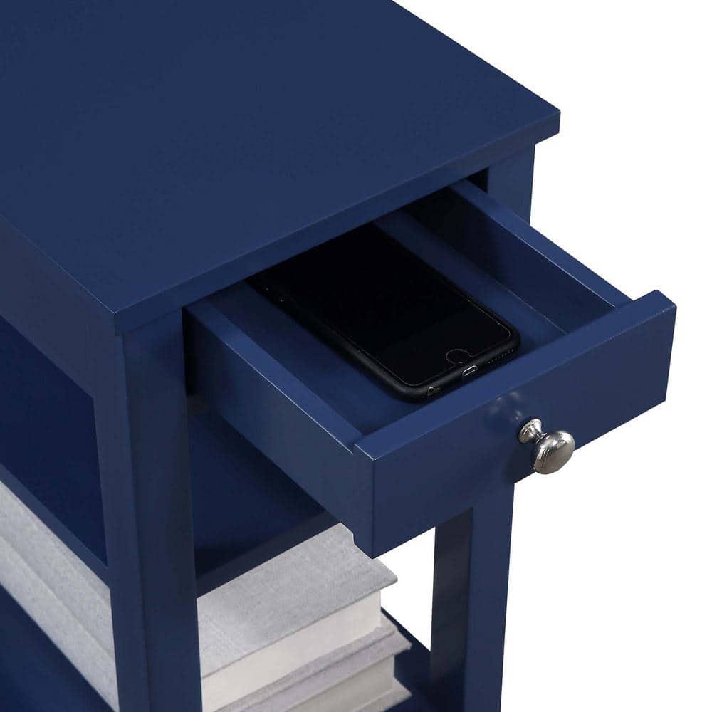 Convenience Concepts American Heritage 1 Drawer Chairside End Table with Shelves, Cobalt Blue