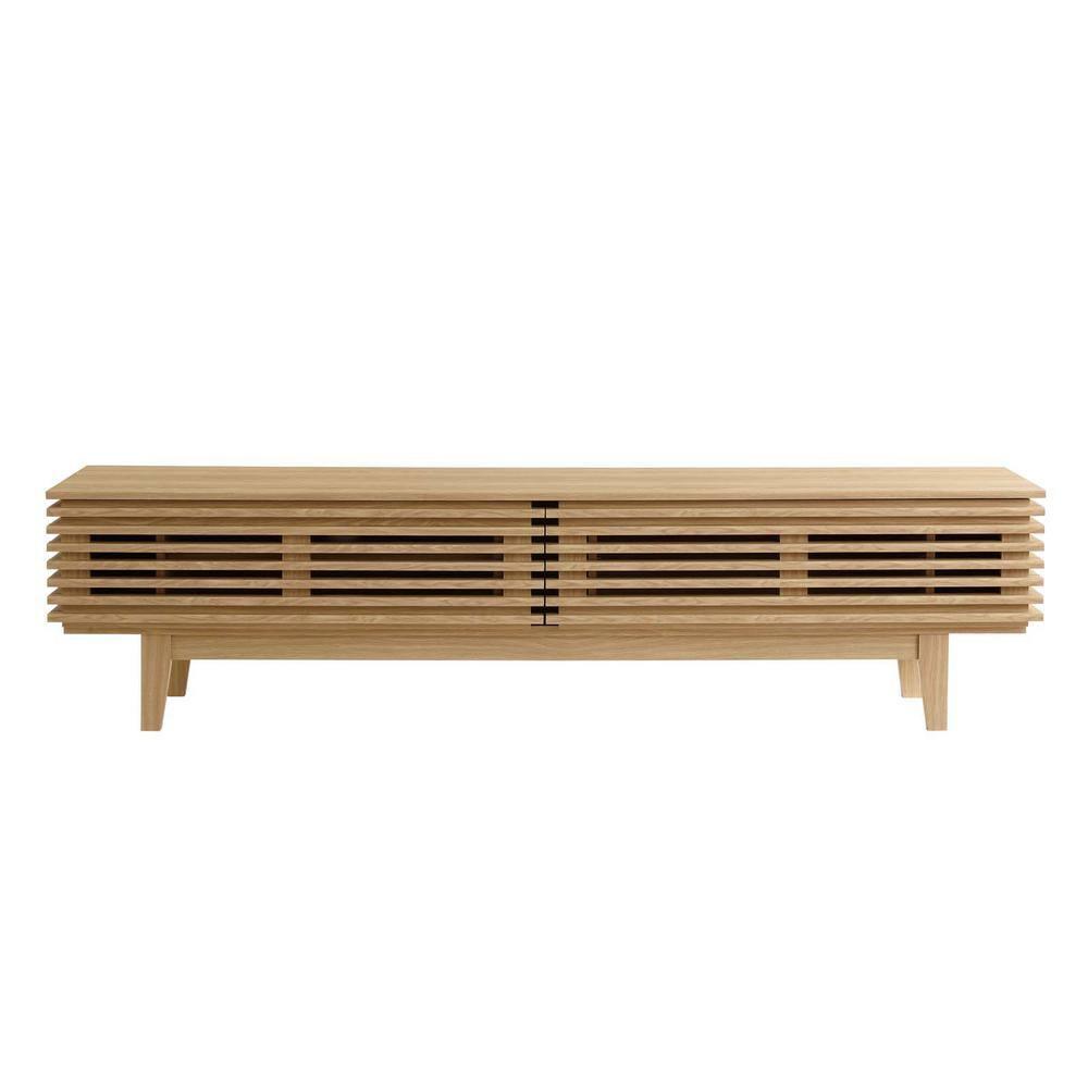 Render TV Stand for TVs up to 80" Brown - Modway: Mid-Century Modern, Adjustable Shelves, Cable Management