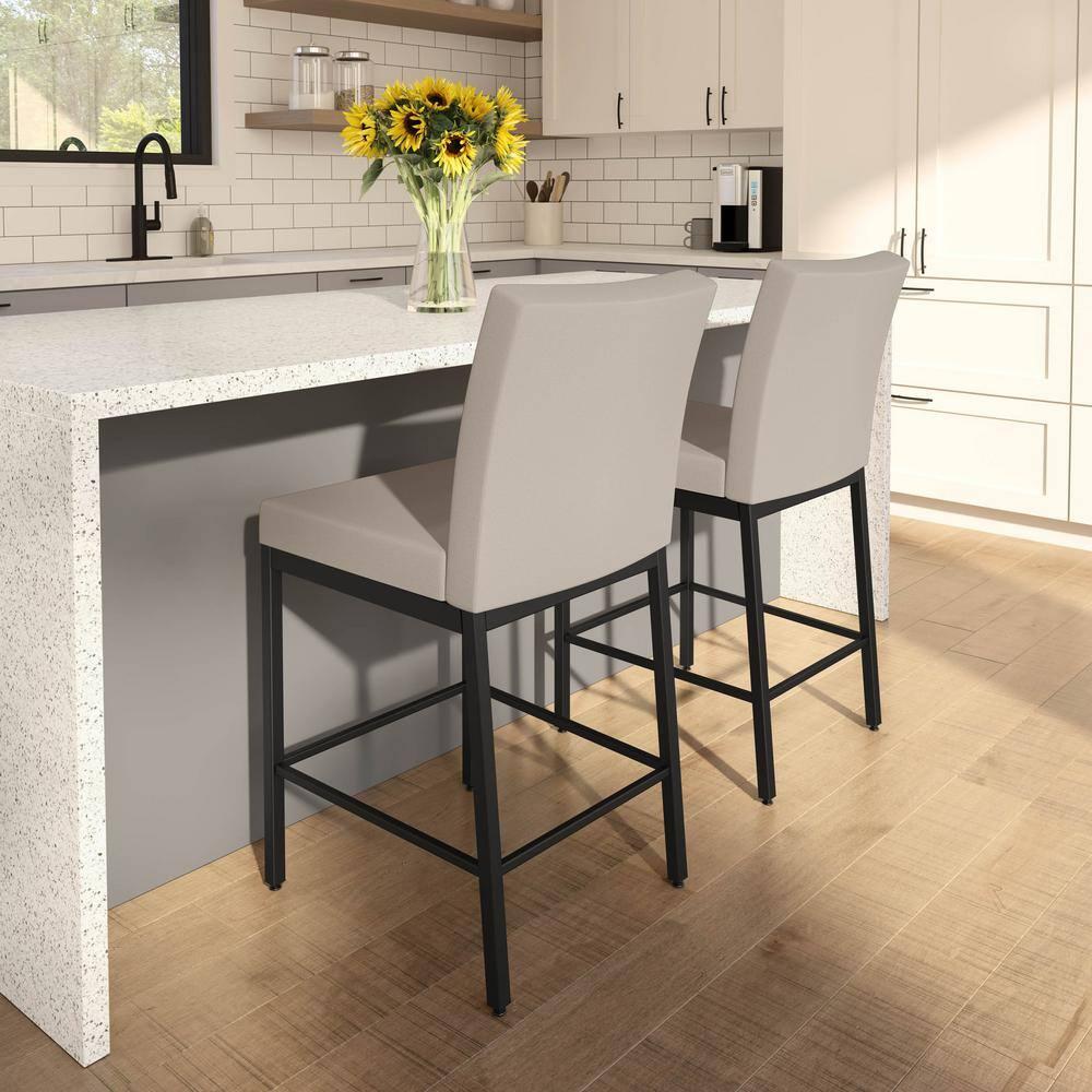 Amisco Perry Plus 26 In. Counter Stool - Cream Faux Leather / Black Metal