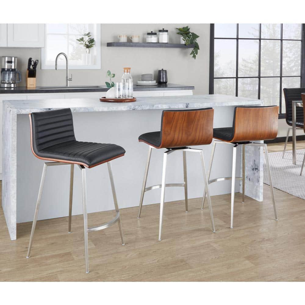 LumiSource Set of 2 Mason Contemporary Swivel Counter Height Barstools Black: Faux Leather, Steel Legs, Fixed 26" Seat Height