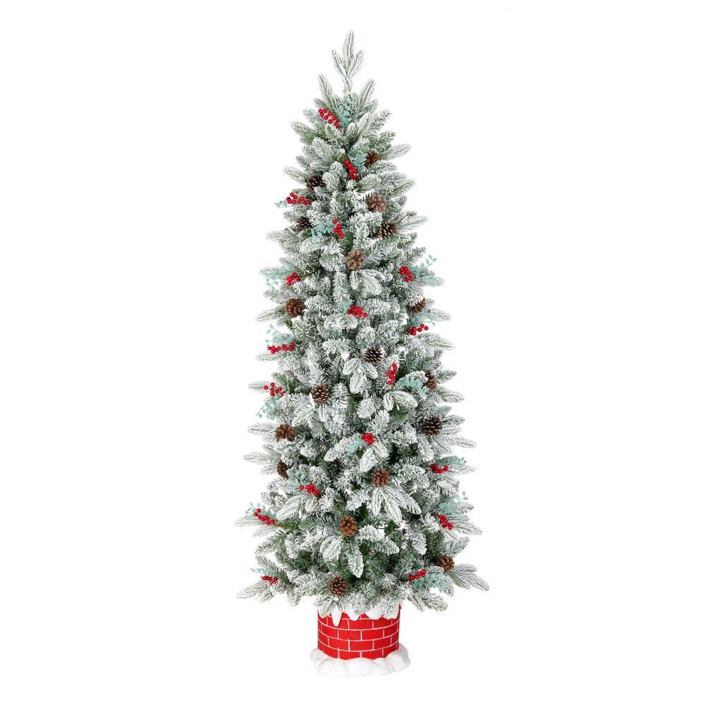 5-Foot White Flocked Pine Half Christmas Tree with Lights