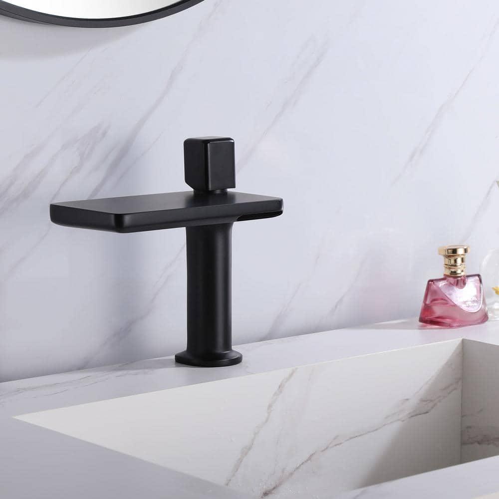 RBROHANT JK0372 7.75" Brass Waterfall Bathroom Sink Faucet, Vanity Single Handle One Hole Basin Modern Lavatory Faucet