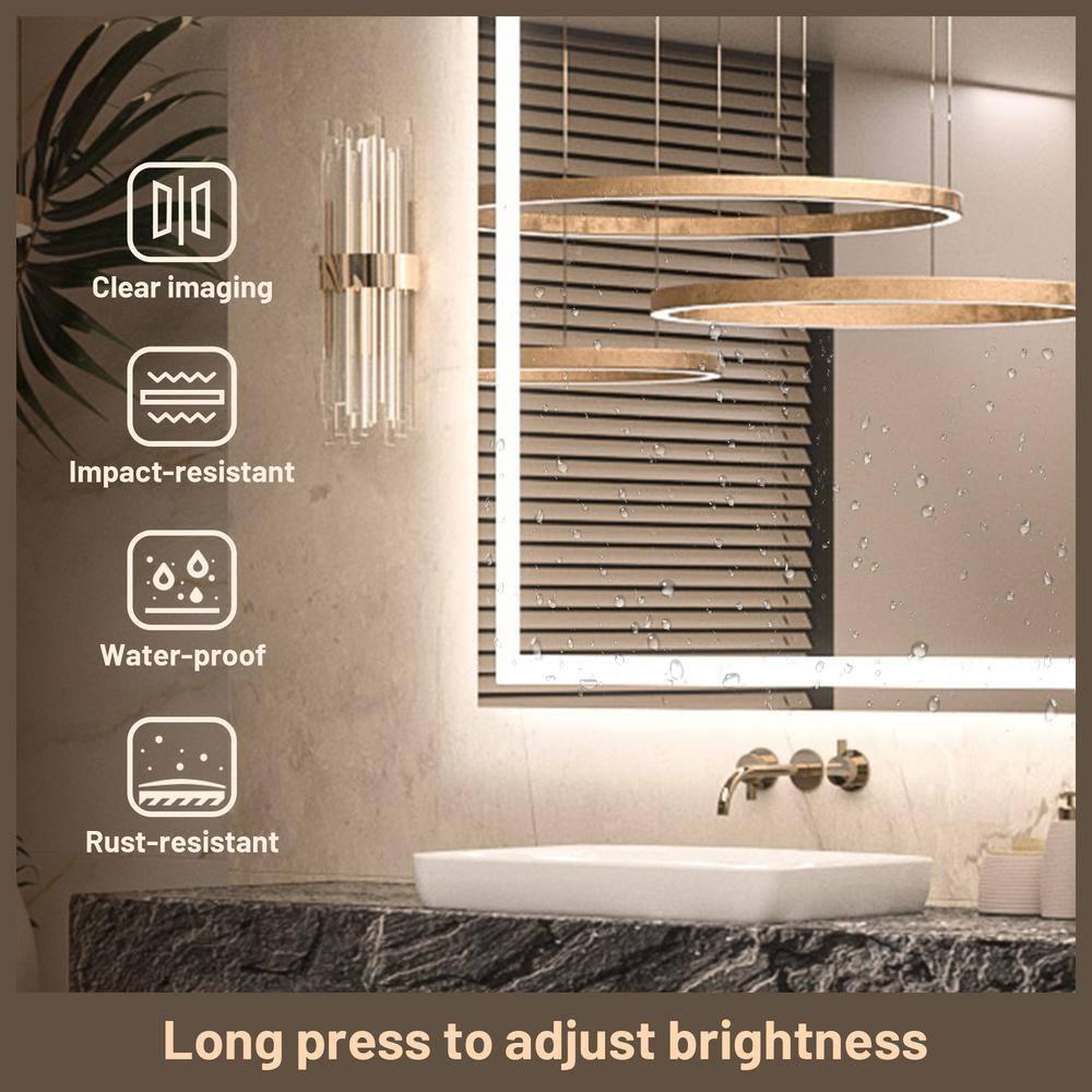 Keonjinn LED Bathroom Mirror 60 ” x 36 ” with Frontlit & Backlit, Lighted Mirror with Stepless Dimmable 3-Color Lights, Bathroom Vanity Mirror with HD Tempered Glass, UL-Listed LED Driver, CRI90+