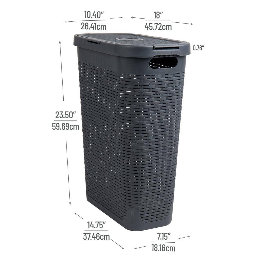 Mind Reader Mind Reader 40L Slim Laundry Hamper, Clothes Basket, Lid, Wicker Design, Plastic
