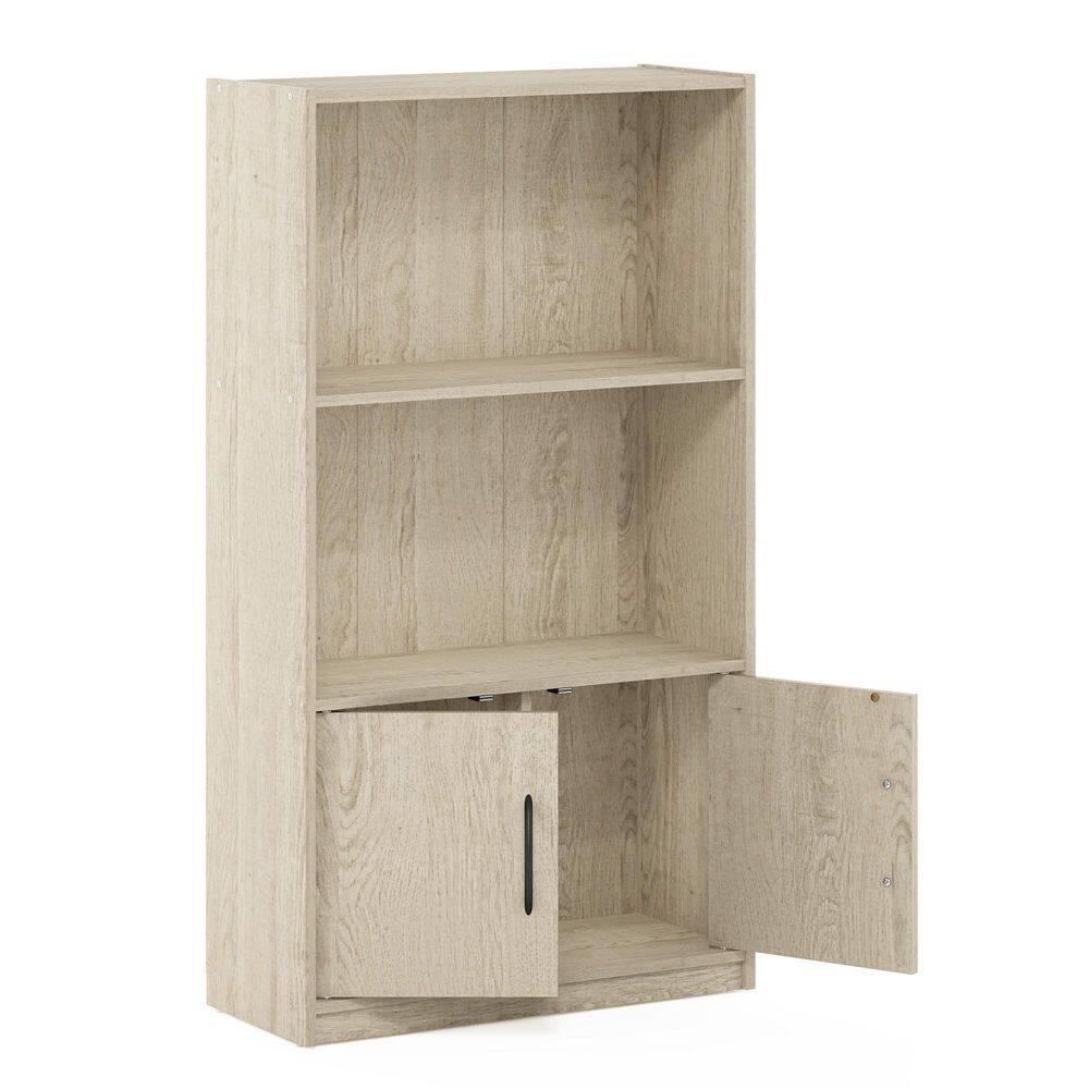 Furinno Gruen 2-Tier Open Shelf Bookcase with 2 Doors Storage Cabinet, Metropolitan Pine