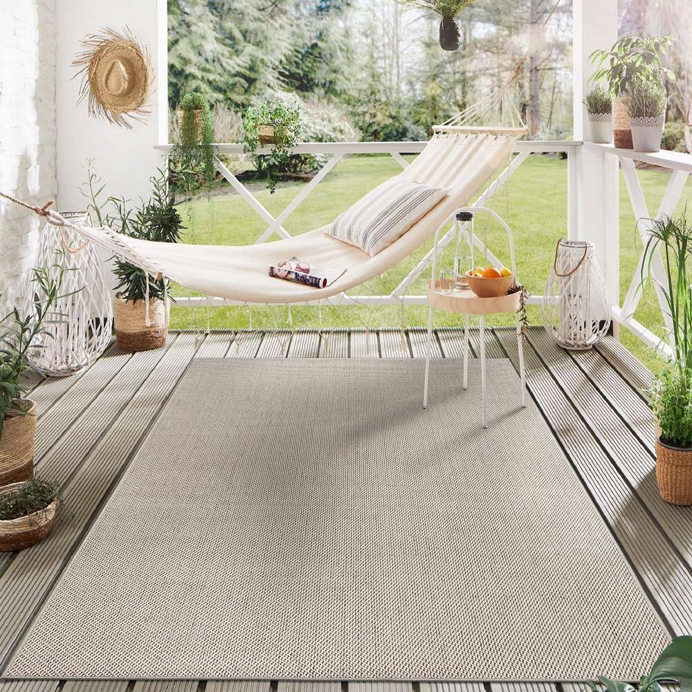 World Rug Gallery Solid Contemporary Indoor/Outdoor Area Rug - Ivory 5' x 7'
