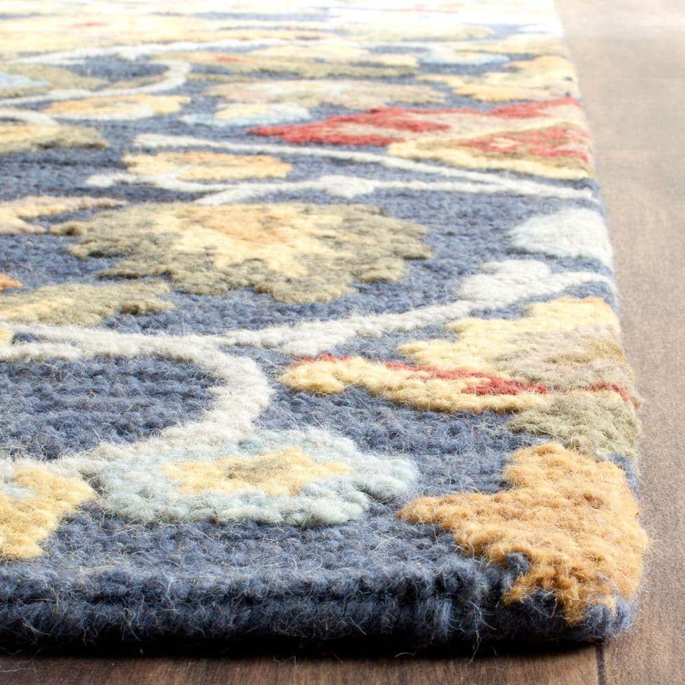 SAFAVIEH Blossom Lennon Floral Wool Area Rug, Navy/Multi, 10' x 14'