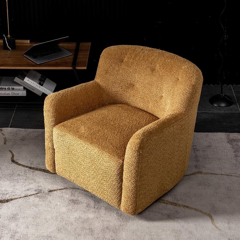 32" Wide Upholstered Swivel Armchair Camel - Kinwell: No Assembly, Pine Frame, Polyester
