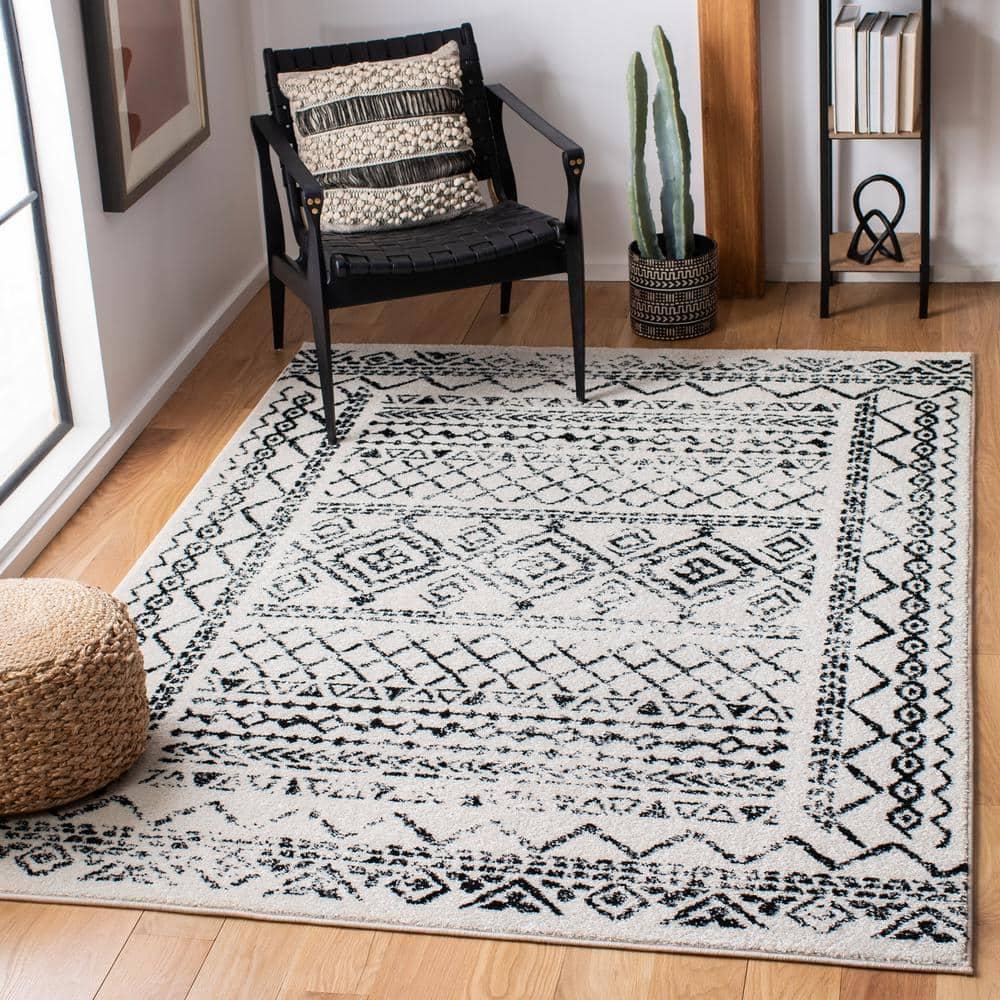 Tulum TUL268 Power Loomed Area Rug - Ivory/Black - 6'7"x6'7" - Safavieh.