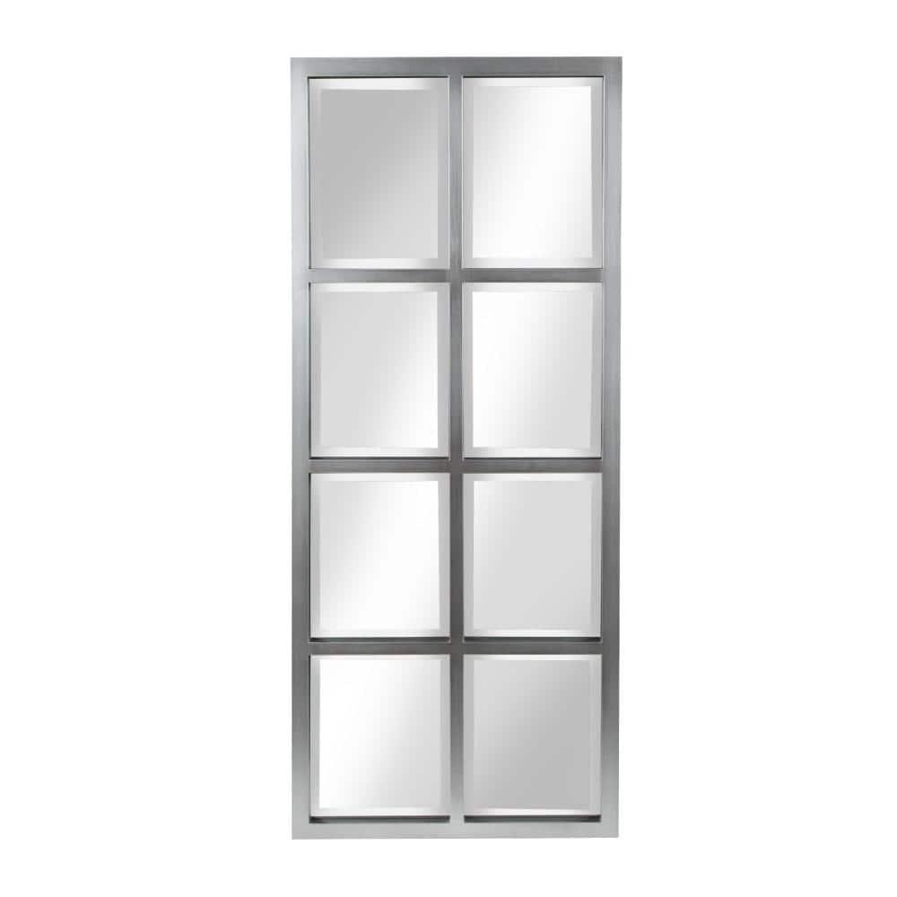 17" x 42" Stryker Windowpane Framed 8-Pane Wall Mirror Silver - Kate and Laurel: Beveled, Easy Mount