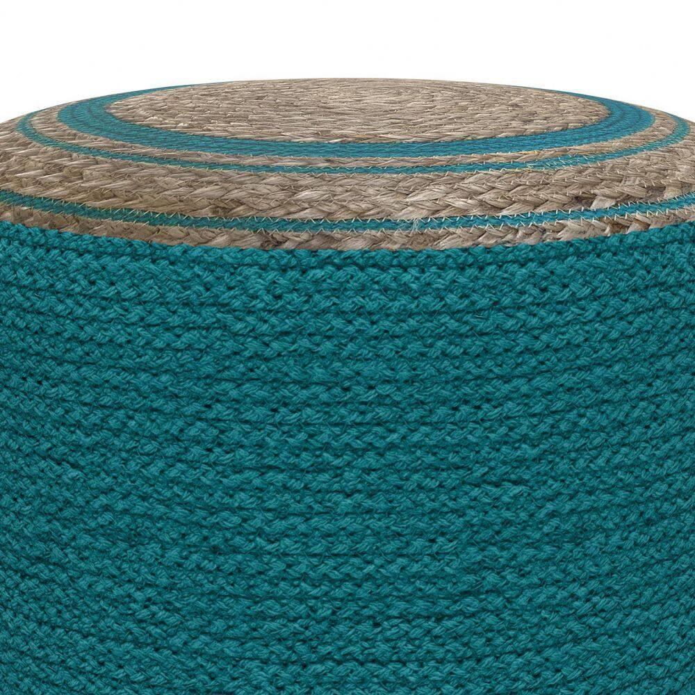 Simpli Home Serena 18"W Handcrafted Jute and Cotton Round Braided Pouf