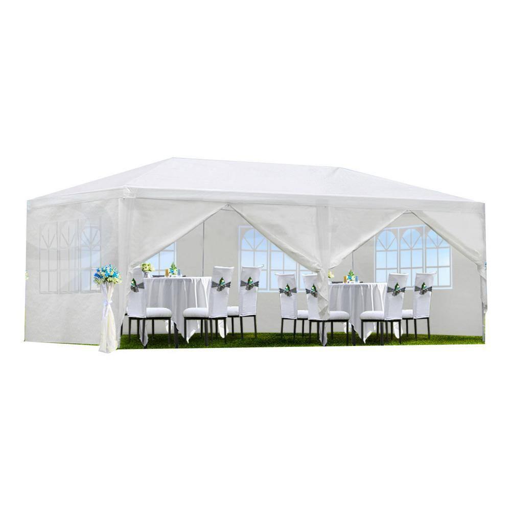 ZENSTYLE Gazebo Party Outdoor Tent in White,10 x 20' with 6 Side Walls Wedding Canopy Cater Events