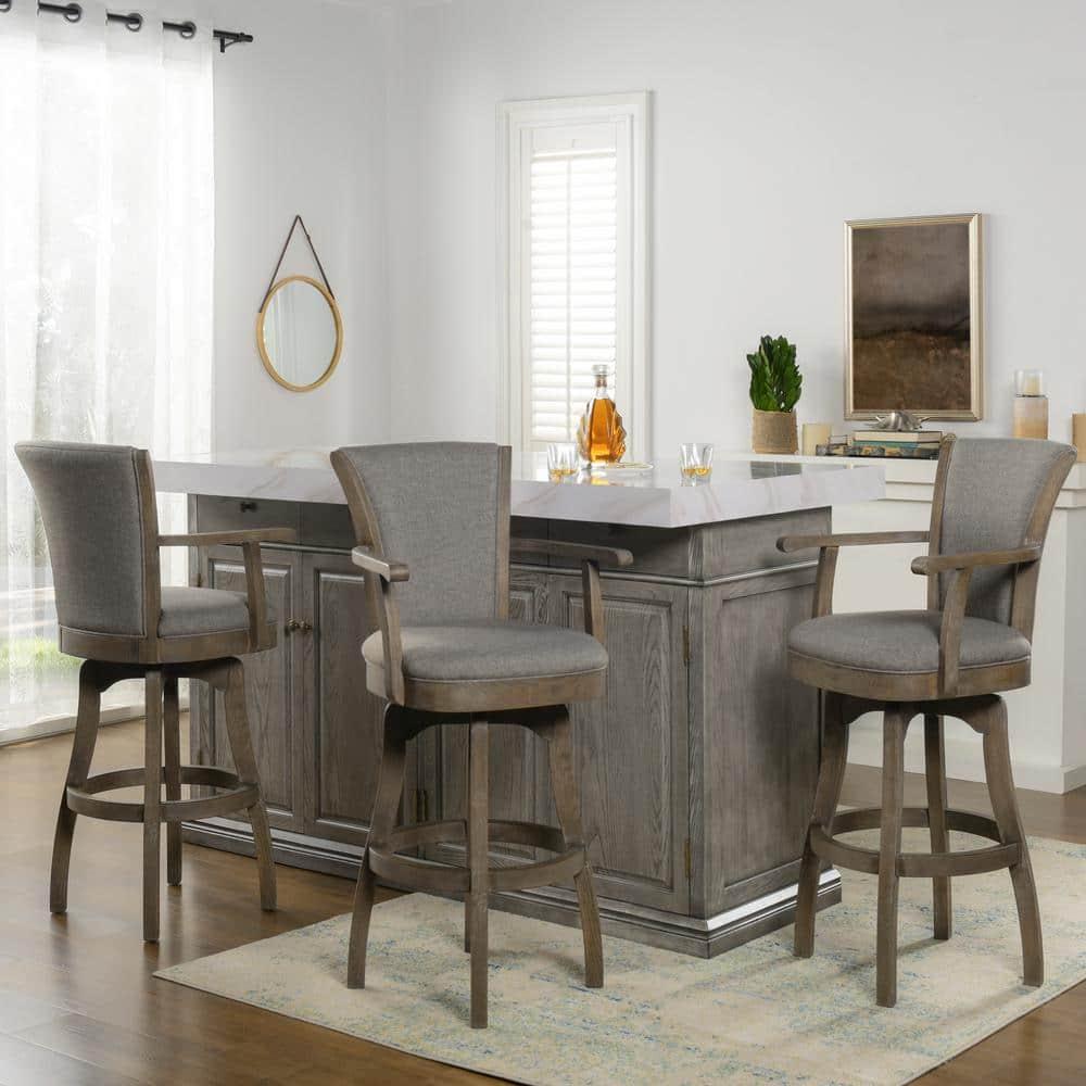 Jennifer Taylor Home Williams 31" Swivel Bar Stool with Armrests Heathered Grey