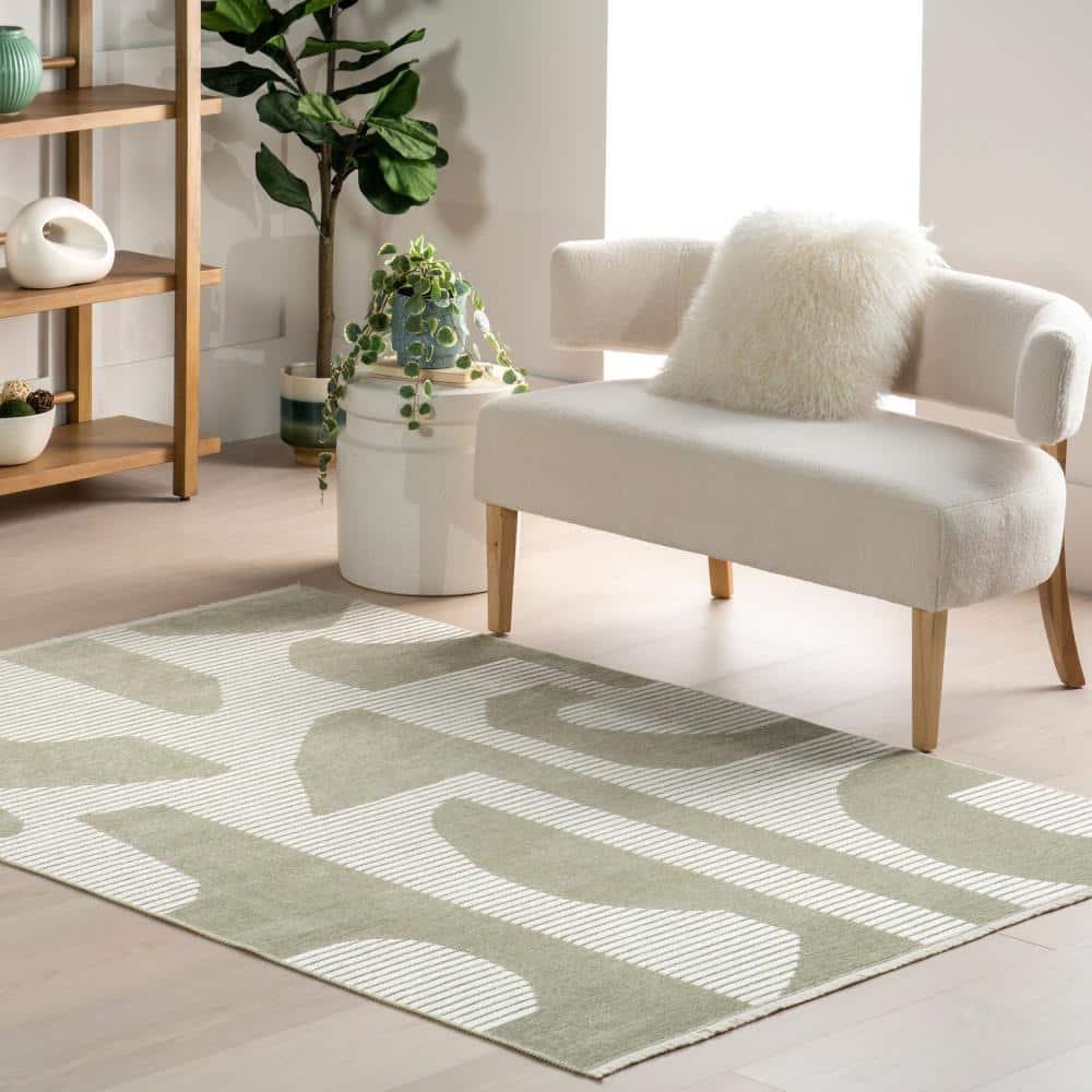 nuLOOM 4' x 6' Versa Collection Reversible SuperiorWash Machine Washable Stain-Resistant Indoor Area Rug, Grania Light Green