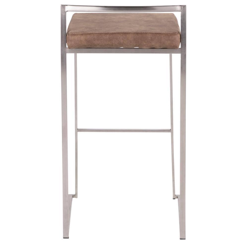 Fuji Contemporary Stackable Barstool in Stainless Steel with Brown Cowboy Fabric Cushion by LumiSource - Set of 2