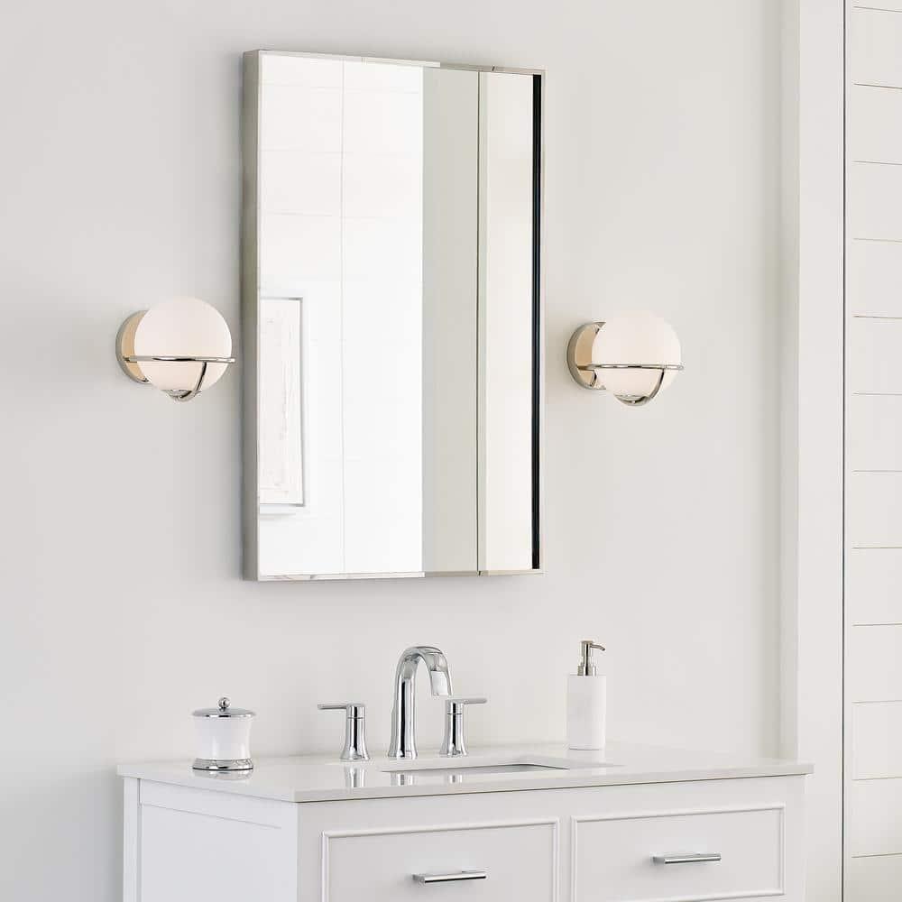 Ellen Crafted Polished Nickel 1-Light Wall Sconce with White Opal Glass