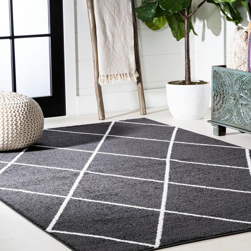 4'x6' Cole Minimalist Diamond Trellis Area Rug, Black/White - JONATHAN Y