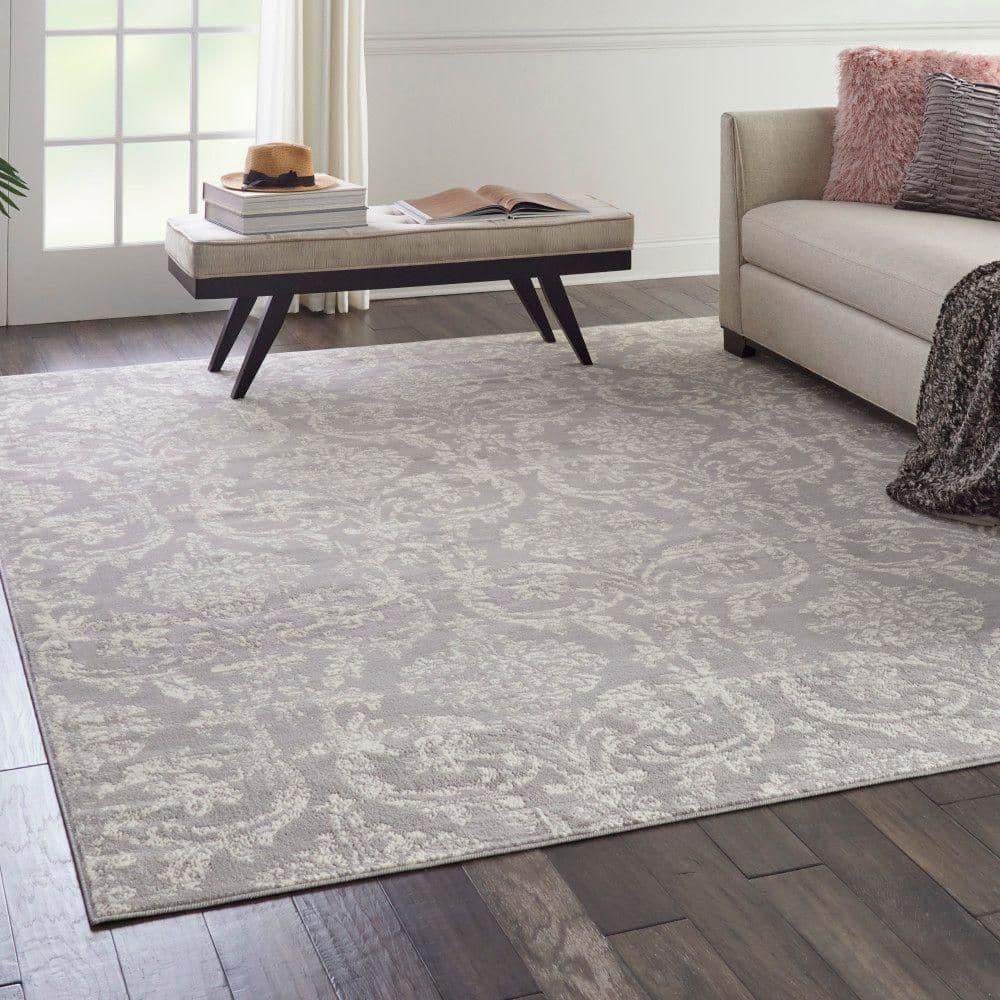 Nourison Jubilant 7'10" x 9'10" (8' x 10') Grey Area Rug Farmhouse Vintage Damask by Nourison
