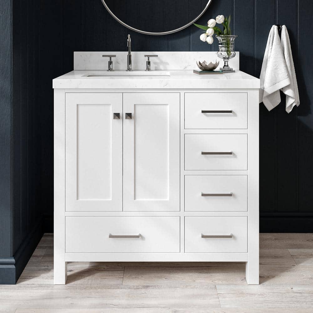 Ariel A037s-L-Bc Cambridge 36" Single Free Standing Wood Vanity Cabinet Only - White