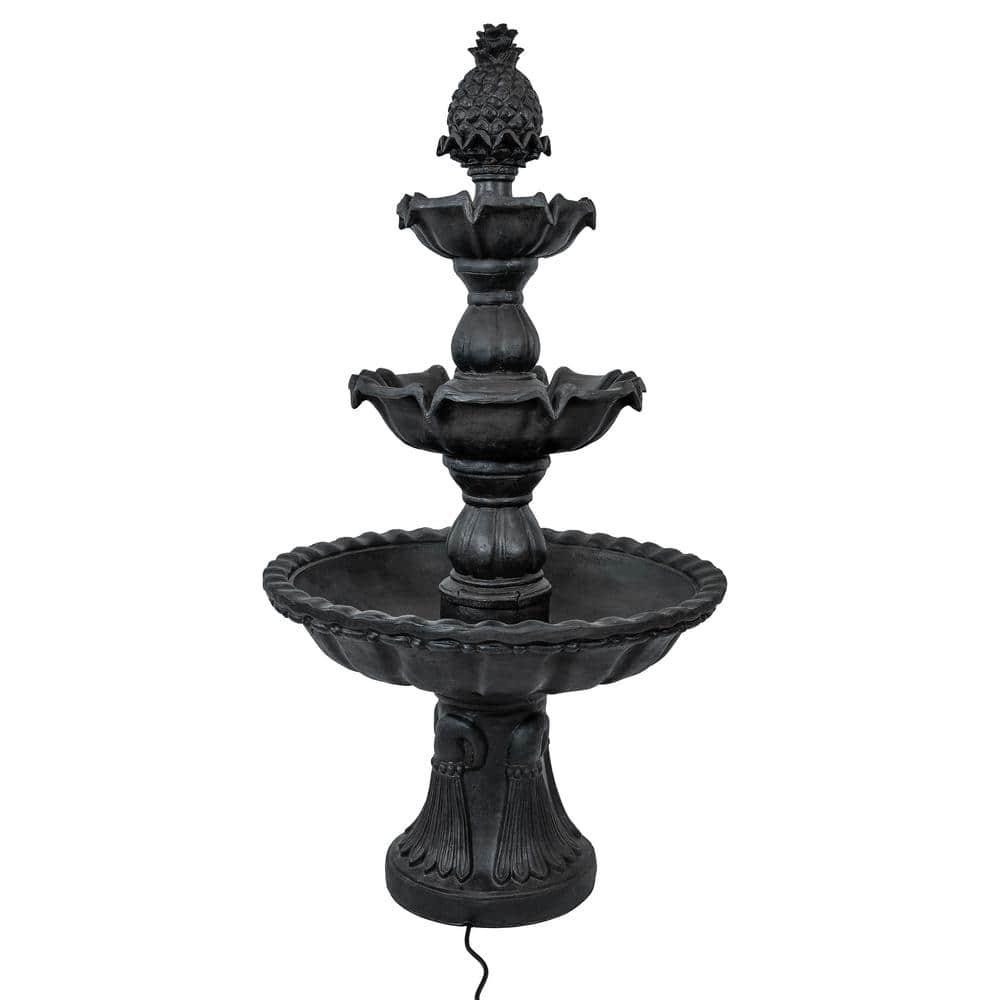 Sunnydaze Electric Fiberglass 3-Tier Welcome Pineapple Top Outdoor Water Fountain - 57" - Deep Espresso