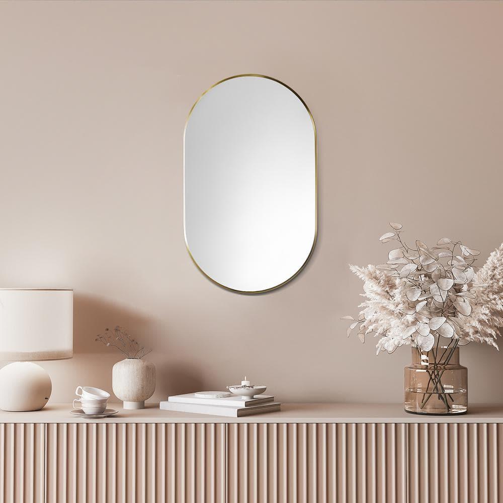 Ispra 36" Oval Bathroom/Vanity Brushed Gold Aluminum Framed Wall Mirror
