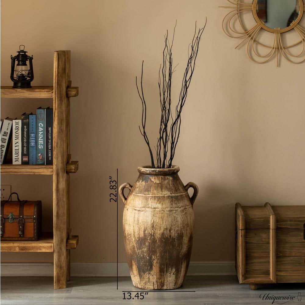 Uniquewise 23-Inch Brown Antique-Inspired Fiberglass Tall Floor Vase - Farmhouse Boho Decor for Living Rooms, Entryway Tables, and Wedding Tables