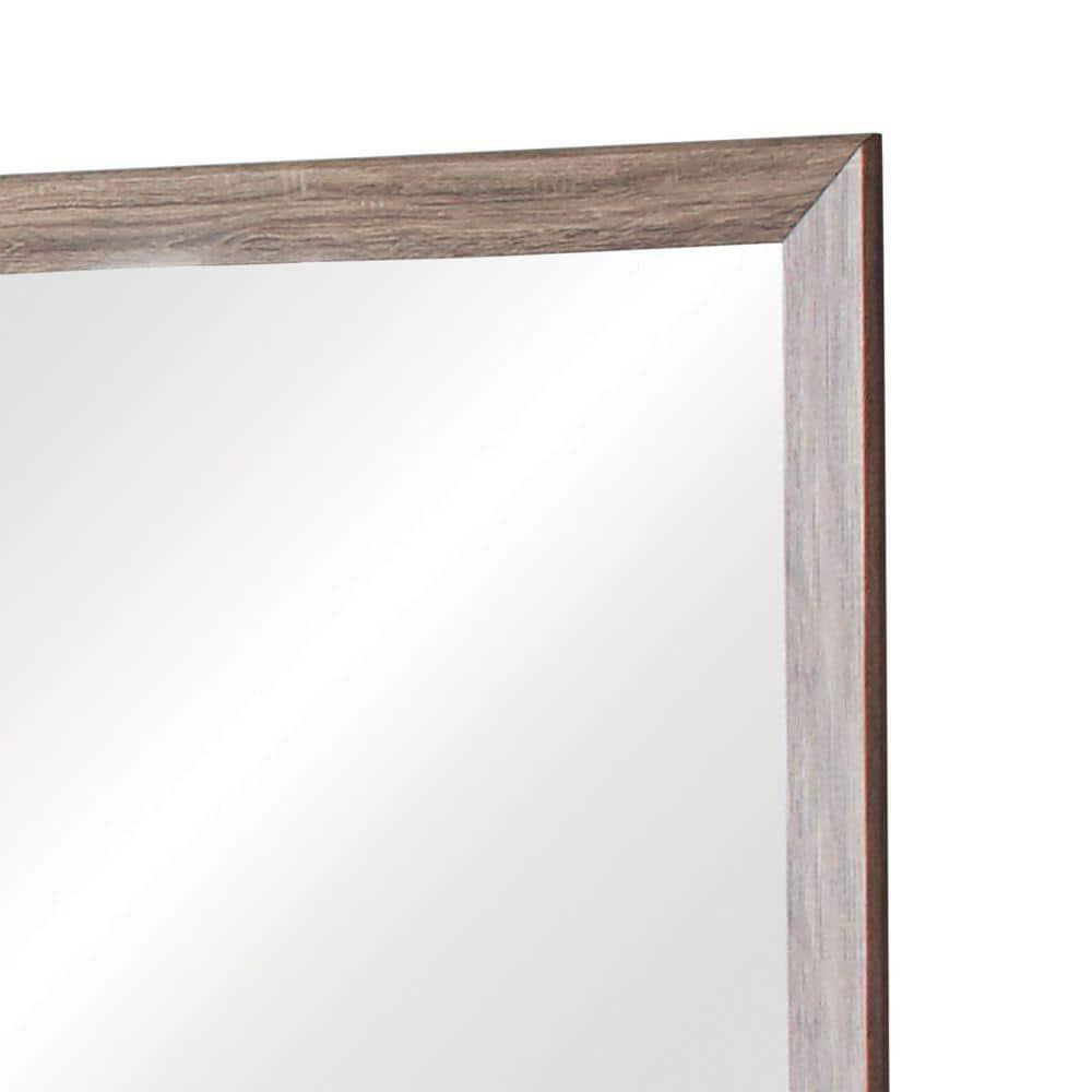 Benjara Mirror with Rectangle Wooden Frame and Washed Look, Brown