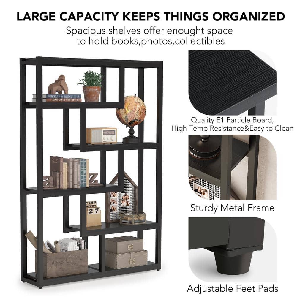 Hommoo 6-Tier Bookshelf, 69" Industrial Bookcase with Staggered Shelves Black