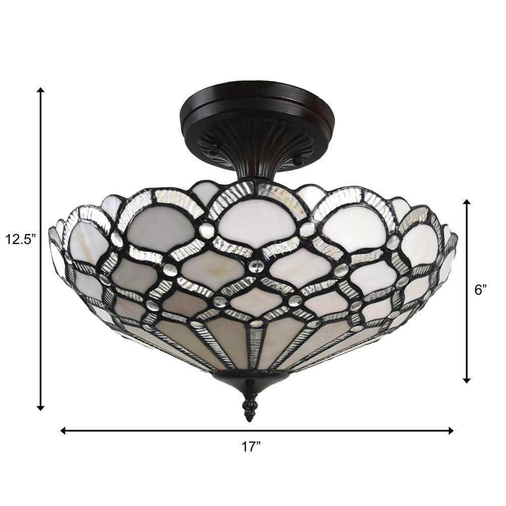Amora Lighting Tiffany Style Ceiling Fixture Lamp Jeweled 17" Wide Stained Glass White Bedroom Hallway Gift AM108CL17B