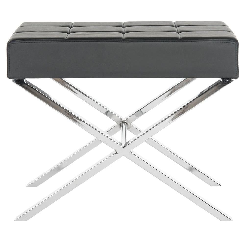 SAFAVIEH Sienna Modern Glam X-Leg Upholstered Rectangular Ottoman, Black/Chrome\