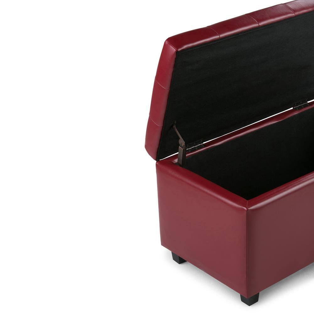 Simpli Home Cosmopolitan 34"W Upholstered Storage Ottoman with Tufted Design and Large Interior Storage