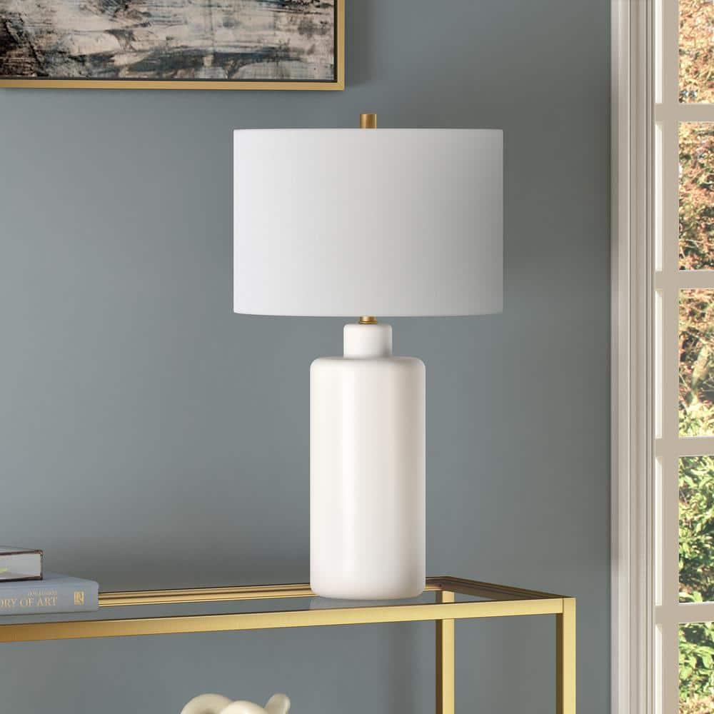 Evelyn&Zoe 25" Contemporary Ceramic Table Lamp with White Drum Linen Shade