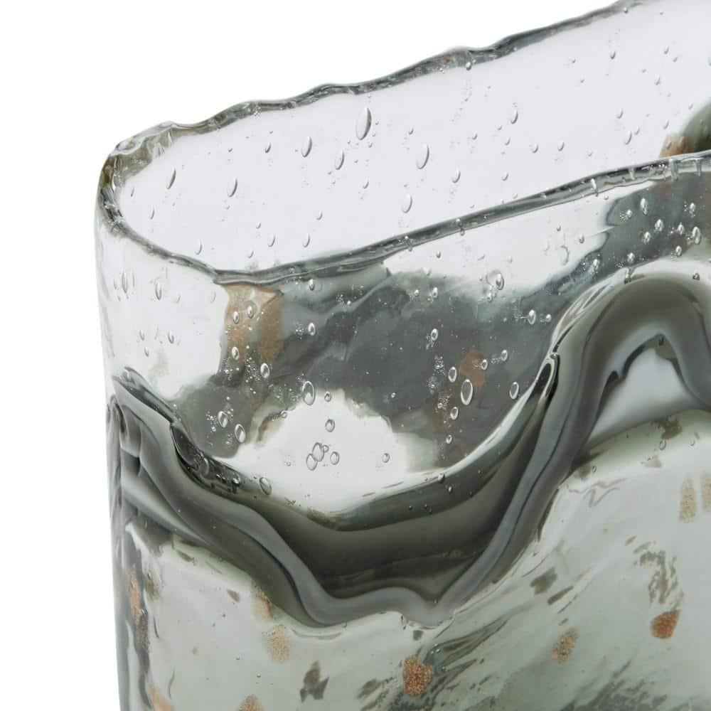 DecMode 9", 8"H Handmade Blown Gray Glass Vase with Speckled Wave Design, Set of 2