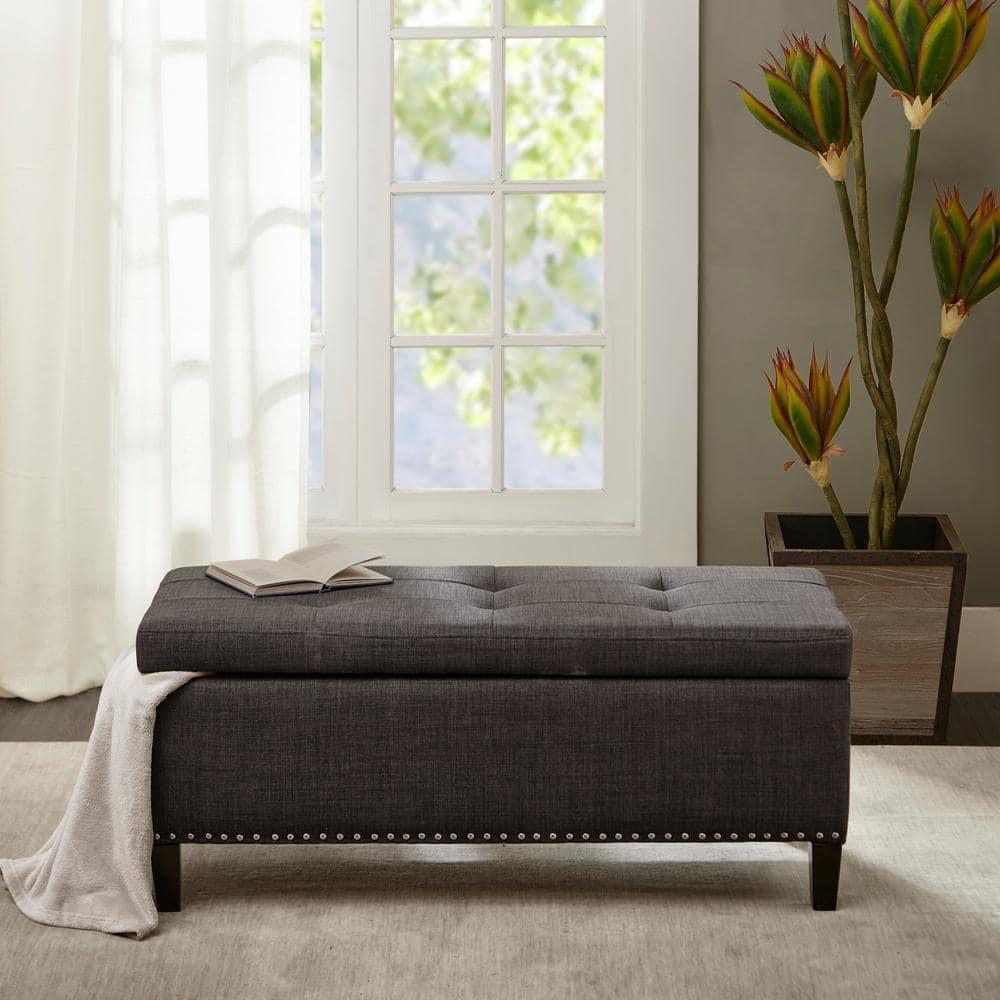 Wildon Home® Dark Gray Solid + Manufactured wood + 100% Polyester Bench