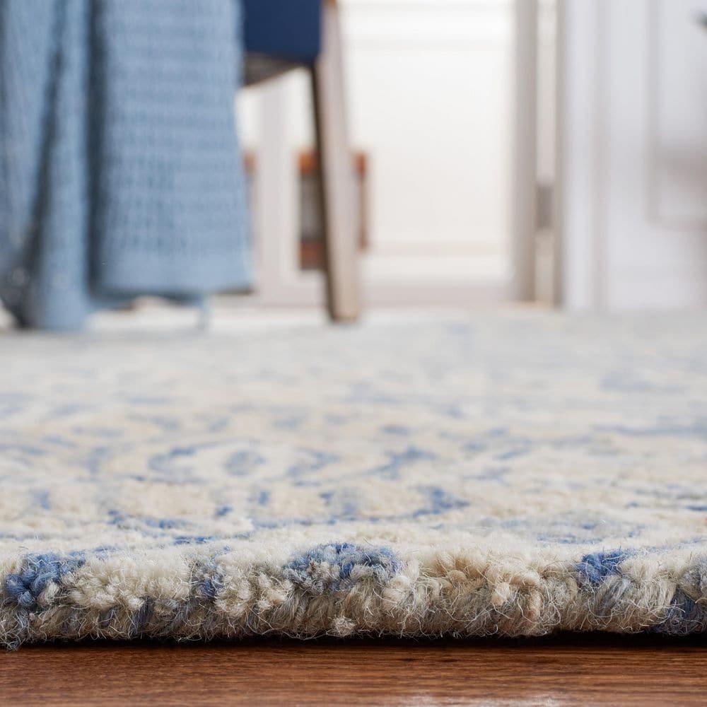 Handmade Medallion Tufted Wool Rug 9' x 12' in Blue and Ivory