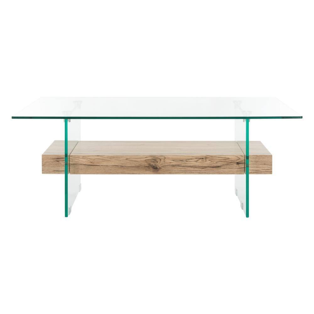Kayley Coffee Table - Glass/Natural Wood Rack - Safavieh