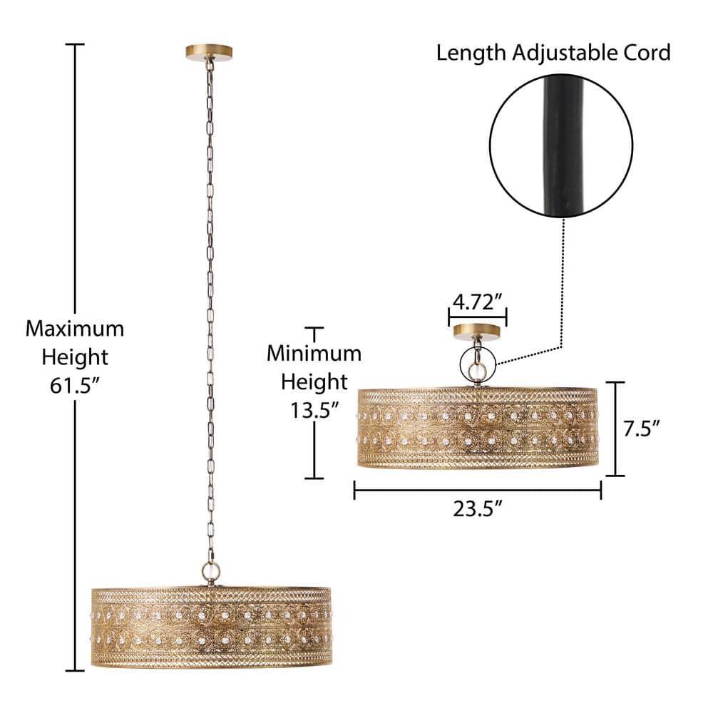 23.5" 3-Light Bryar Chandelier Brass/Crystal - River of Goods: UL Listed, Adjustable Height, Metal & Crystal Drum