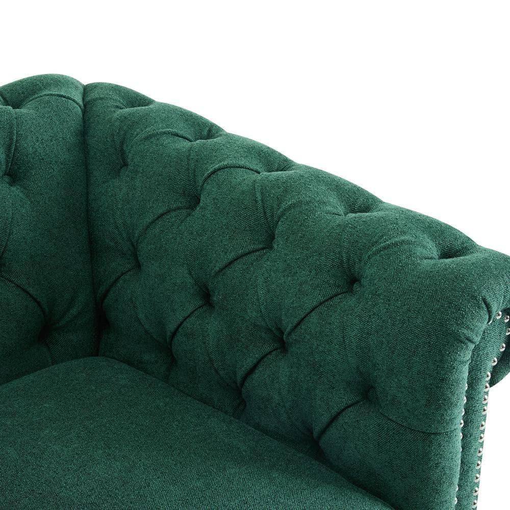 Christopher Knight Home Andrew Upholstered Button Tufted Swivel Club Chair with Roll Arms, Dark Green