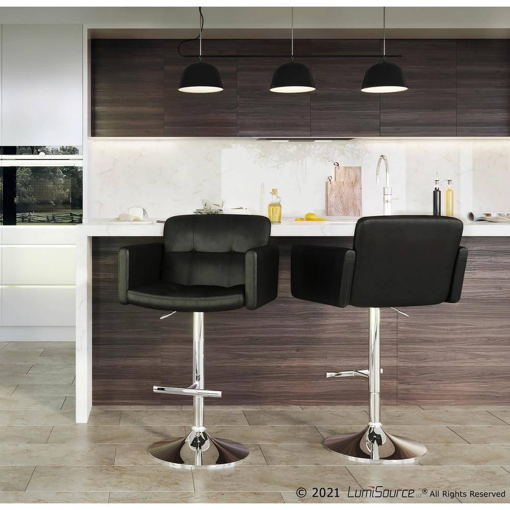 32" Stout Barstool Metal Black - LumiSource: Chrome Base, Adjustable, Swivel, Upholstered